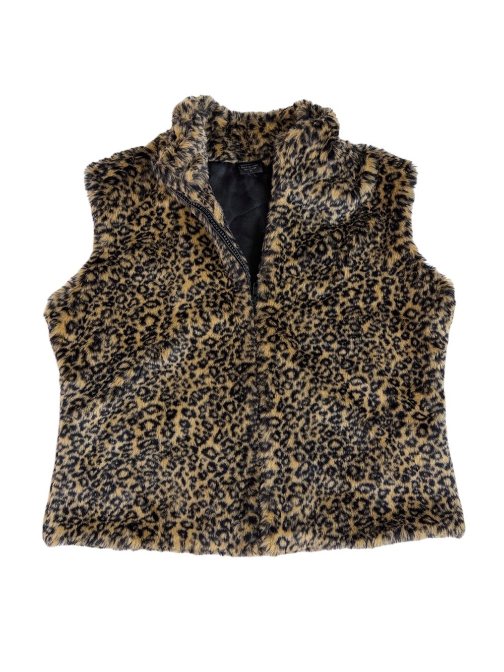 Y2K Leopard Print Faux Fur Vest - Brown/Black M